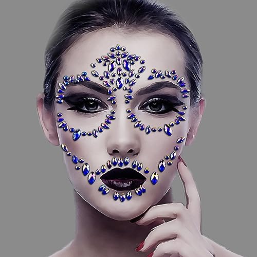 Day of the Dead Face Gems - Blue Skull Rhinestone Face Stickers for Halloween & Cosplay - Variation of THIS listing