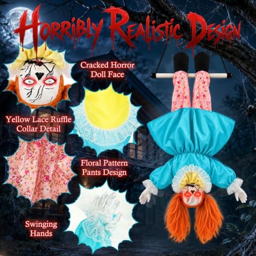 Halloween Hanging Animatronic Doll - Creepy 31.5 Inch Outdoor Decor with Glowing Eyes