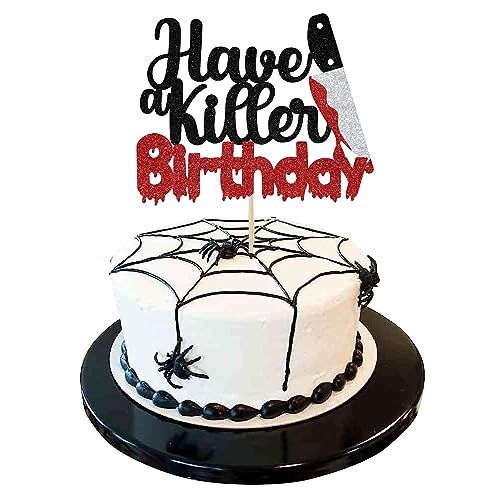 Black Glitter Halloween Cake Topper - Killer Birthday & Photo Booth Decor