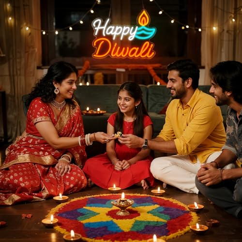 Diwali Neon Sign - Festive Wall Decor with Dimmable Brightness - Indoor Festival Lights - Mandir