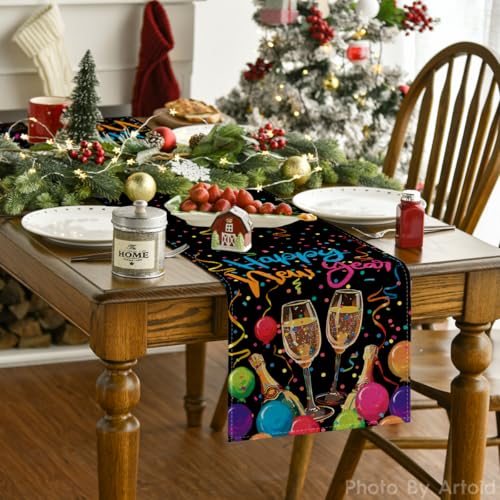 Happy New Year Table Runner 13x72 Inch Festive Party Decoration for Dining Table