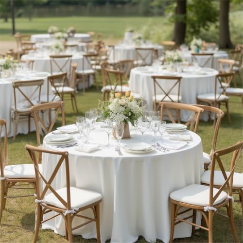 Sancua Round Tablecloth 120 Inch White - Durable Polyester, Spill & Stain Resistant