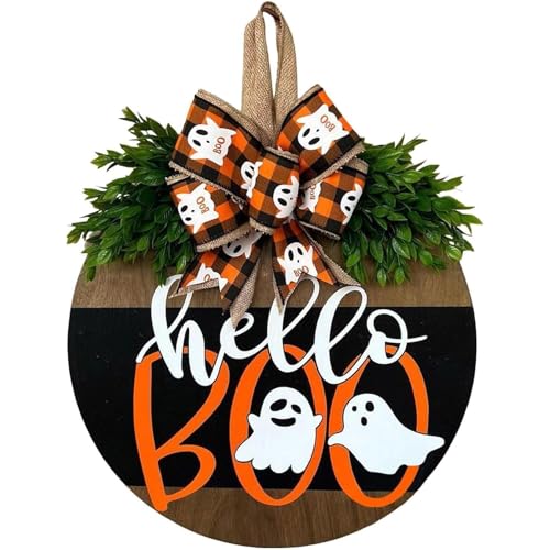 Halloween Ghost Wreath with Bow Decor - Fall Front Door Welcome