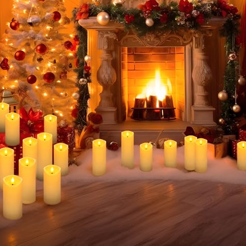 24 Pack Ivory Flickering Flameless Candles - Battery-Operated LED Decor Set - Size 2.2 xH 5,6,7 Inches - Perfect for Holidays & Events