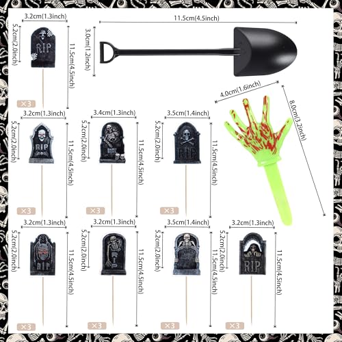Halloween Skeleton Zombie Hand Cupcake Toppers & Shovel Spoons - Design 13