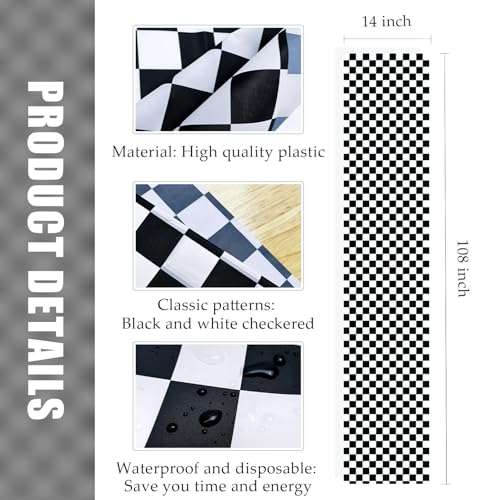 Black and White Checkered Disposable Plastic Table Runners - 12 Pcs