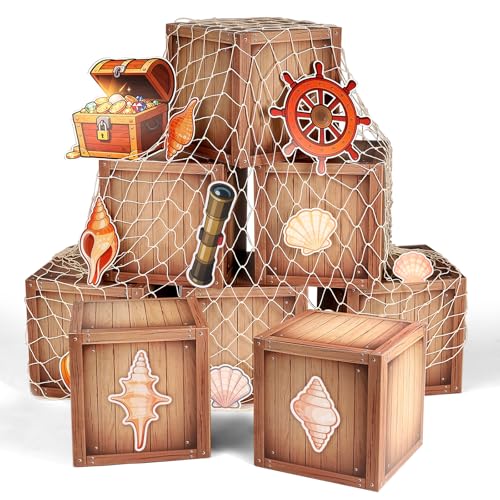 Pirate Party Decorations Wood Box Set - 8 Pack Pirate Treasure Chests