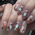 Halloween Ghost Press On Nails Medium Square Set - Cute Ghost Flower Pumpkin Design, Reusable 24Pcs for Women & Men