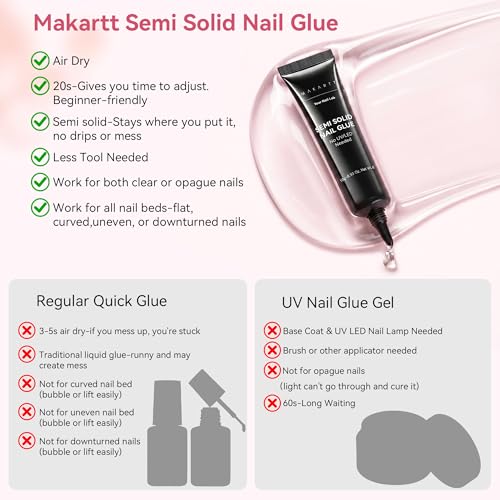 Makartt Press On Nail Glue 10ML Semi Solid Air Dry No Mess, Hema-Free - 0.34 Fl Oz Pack of 1