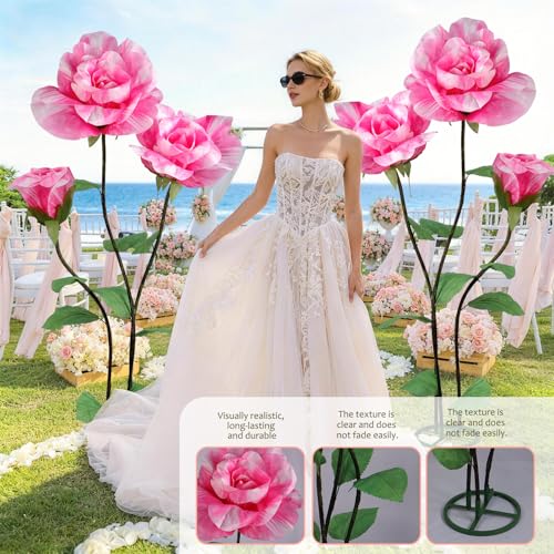 Dark Pink 3Pcs Large Artificial Flower Decorations for Garden, Home, Wedding & More