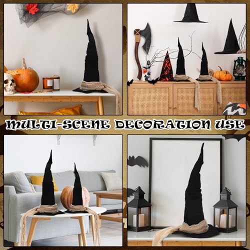 Vintage Halloween Witch Hat Table Centerpieces - Rustic Cotton Gauze Set, 13.78" & 11.02" - 2 Sizes