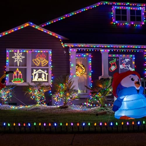 16-Inch Christmas Window Silhouette Lights Decorations - Reindeer & Bell & Nativity & Candle & Stocking & Bethlehem Star