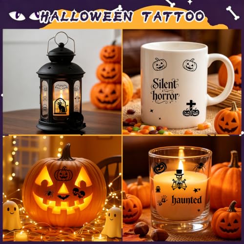 Halloween Temporary Tattoos Sheets - 56 Sheets with Pumpkin Bat Spider Designs