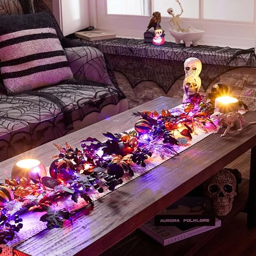 Halloween Garland with Lights - 6ft Autumn Decor for Mantel & Party
