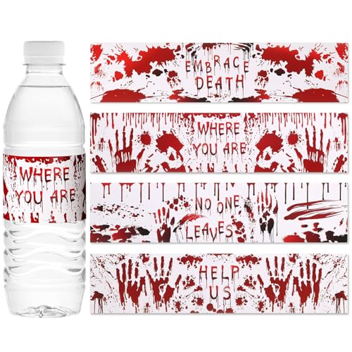 Halloween Bloody Handprint Water Bottle Labels Waterproof Party Decor Set - 48 Pcs