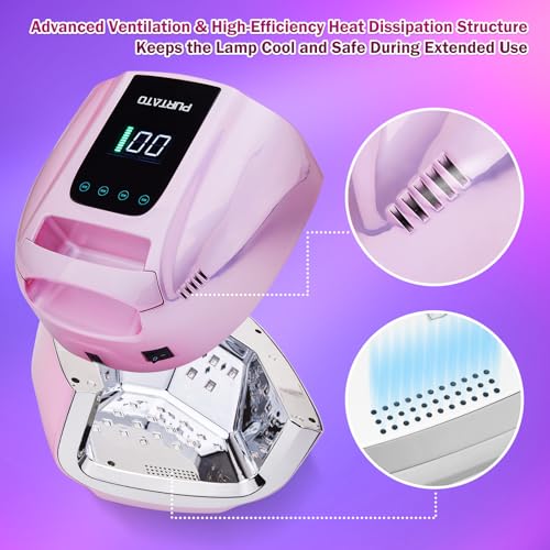 Rechargeable UV LED Nail Lamp 96W Portable Cordless with Timer & Sensor - Pink