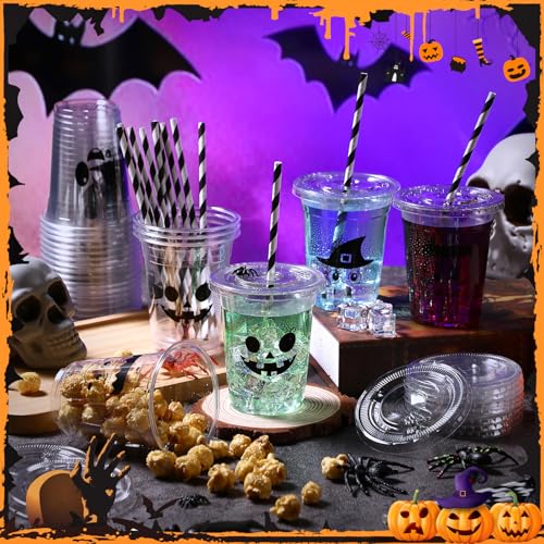 72 Pcs Halloween Plastic Cups with Lids and Straws - 12oz Disposable Party Drinkware - Halloween Design - Variation of THIS listing