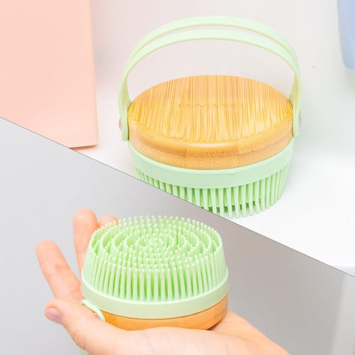 Apex Peak Silicone Body Scrubber – Gentle Exfoliating Shower Brush with Bamboo Handle for Men & Women, Quick-Drying Bath Brush, Travel-Friendly Body Wash Scrubber