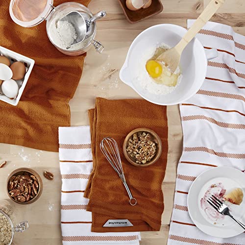 KitchenAid Albany Kitchen Towel 4-Pack Set Honey & White 16x26 - Absorbent Kitchen Towels