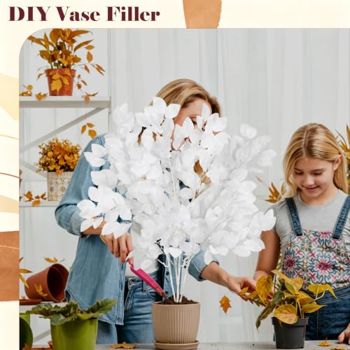 Artificial Fall Leaves Stems 4Pcs White Beech Branches for Decor
