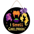 Halloween Wreath Door Sign with Witch Sisters and Bow Decor - Wooden Halloween Door Hanger