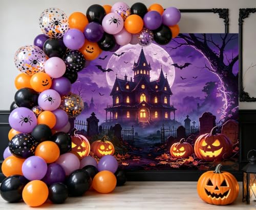 Purple Full Moon Halloween Backdrop 7x5ft for Party Decorations - LTDKAEN