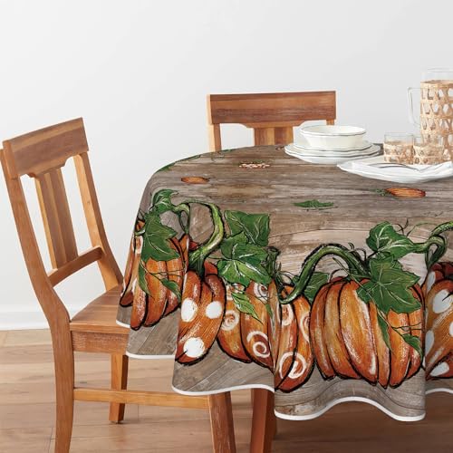 Horaldaily 90 Inch Round Fall Tablecloth - Brown Autumn Harvest for 60-72 Inch Tables