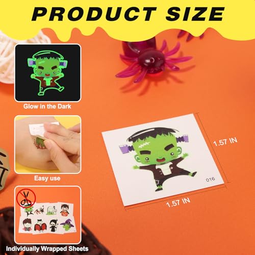 Glow Halloween Temporary Tattoos 200 Pack - Luminous Party Favors & Decorations
