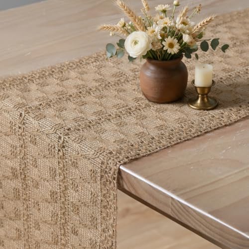 Farmhouse Linen Woven Table Runner 12x48 Inch - Durable Home Decor