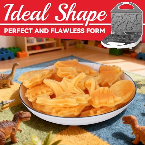 Dino Waffle Maker White - Mini Dinosaur-Shaped Waffle Iron for Kids & Halloween