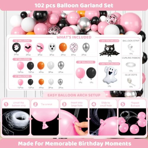 Pink Halloween Birthday Decorations Set for 24 Guests - Complete Party Kit
