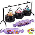 Halloween Cauldron Serving Bowls Set with Shelf & Candy Discs - Black & Purple