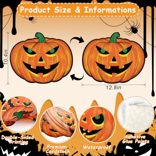 Halloween Pumpkin Cardboard Cutouts Set - 12 Large Decorations with Jack-o-Lantern Faces - Pumpkin Variation