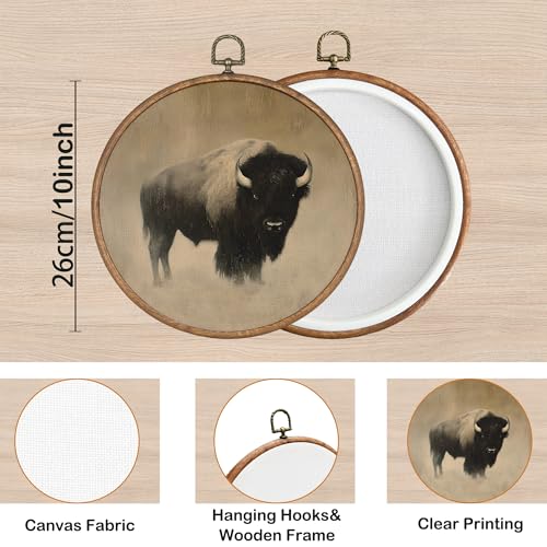 KSDUT Retro Cow Wall Art Decor - Round Mid Century Modern Canvas Frame - Animal Variation 7