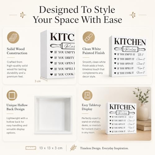 Kitchen Rules Sign - Rustic Wooden Plaque for Kitchen Decor - 5x5 Inches - Housewarming Gift - Kitchen Sign 5