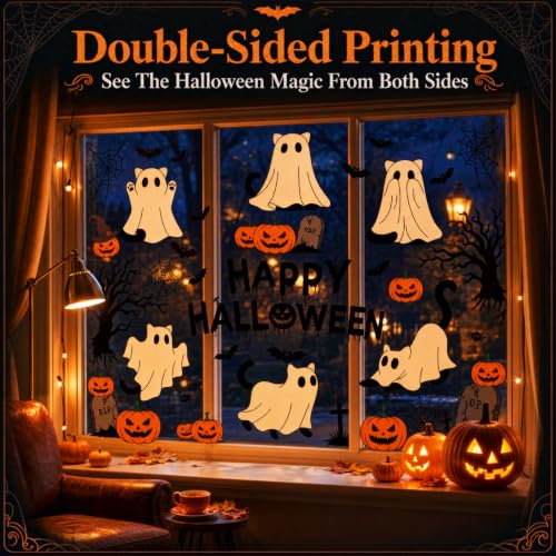 Halloween Window Clings - Reusable Ghost Cat & Pumpkin Decor for Windows & Doors