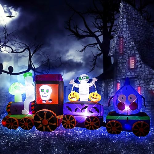 11FT Halloween Ghost Train Inflatable with Mushroom Head, Mummies & Pumpkins - Spooky Garden Decor - Variation of THIS listing