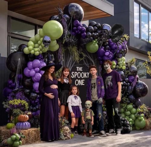 Halloween Balloon Arch Garland Kit Double Stuffed Green, Purple & Black Balloons - Spooky Party Decor
