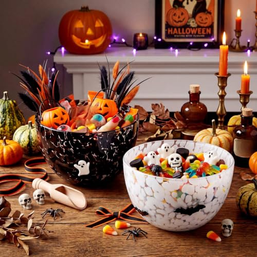 FoldTier 2 Pcs Halloween Glass Candy Bowls - Ghost & Bat Variation