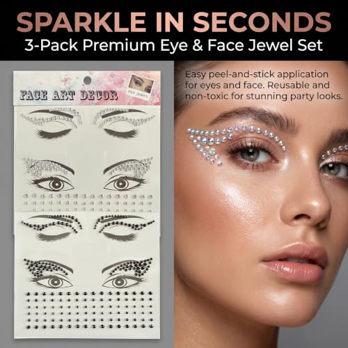 Eye Liner Crystal Face Gems 3-Pack - Festival Costume Accessories NO1