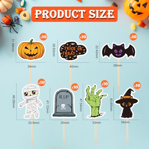 Halloween Cupcake Toppers 70 pcs Spooky Haunted House Fruit Cake Decorations - Variation: Halloween
