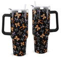 Halloween 40oz Tumbler with Handle Goth Skull Bow Candy Corn Spiderweb Coffee Travel Mug - Black+Pink