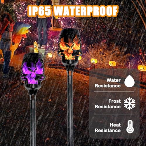 Halloween Solar Skull Stake Lights - Orange 8 Pc Pathway Decor