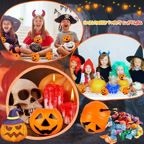 Mini Pumpkin Buckets Bulk 60 Pack for Halloween Candy Trick or Treat Party Decorations