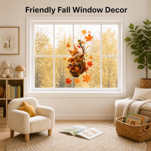 Autumn Window Clings - Forest Animals & Maple Leaves, 3-Piece Set - Static Fall Decor with Variation of This Listing