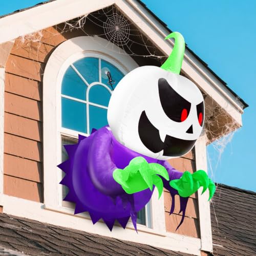 3.5 Ft Inflatable Halloween Window Decoration with Lights - Spooky Ghost & Pumpkin Scene