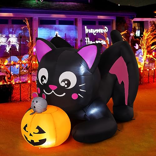 Halloween Black Cat Inflatable Decoration with LED Lights - Outdoor Yard Decor
