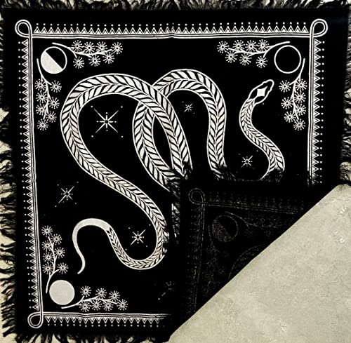 18x18 Inch Tarot Altar Cloth with Silver Snake - Handmade Cotton Witchcraft Table Cover