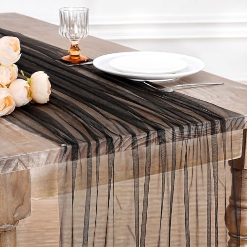 Black Gauze Table Runner 29x120 Inches Set of 3 - Halloween Decor