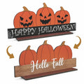 Halloween Double Sided Wooden Tabletop Decor Pumpkin Sign 12x5 Inch for Farmhouse & Seasonal Displays